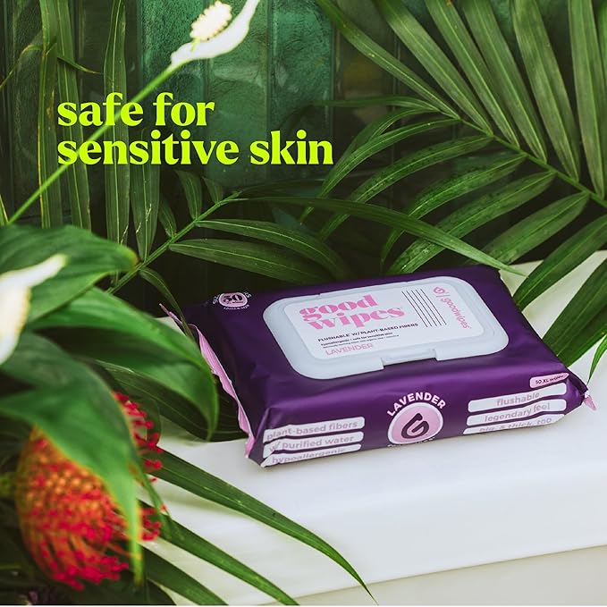 goodwipes Flushable Wipes - Individually Wrapped Butt Wipe for On-the-Go Adults - Portable Mini Wipes - Travel Essentials - Sewer & Septic Safe - Lavender, 32 Count (1 Pack)