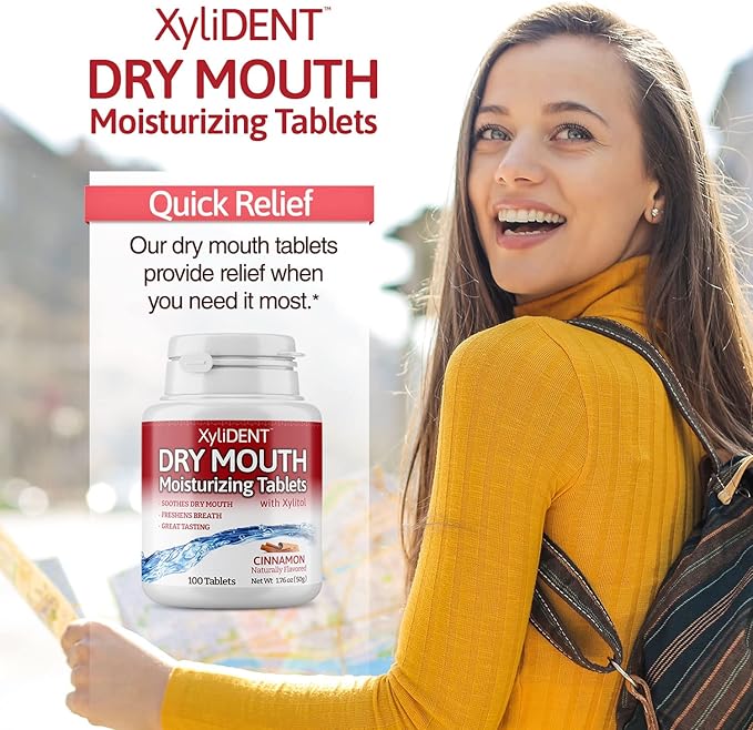 Nature's Stance XyliDENT Xylitol Tablets for Dry Mouth Relief - Stimulates Saliva, Freshens Breath, Reduces Acid Production, Fast Acting Relief, 100 Count (Cinnamon)