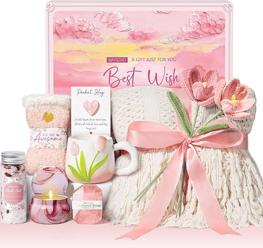 Birthday Gifts for Women Self Care Set Get Well Soon Gift Baskets, Relaxing Rose Spa Gift Basket Care Package for Women, Unique Xmas Gifts for Mom Her Girlfriend Sister Best Friend Wife Grandma
