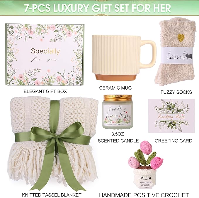 Gift Baskets for Women, Get Well Soon Gift, Birthday Gifts, Self Care Package, After Surgery Thinking of You Inspirational Basket, Sympathy Gifts for Her Mom Wife Sister Friend Girlfriend Coworker