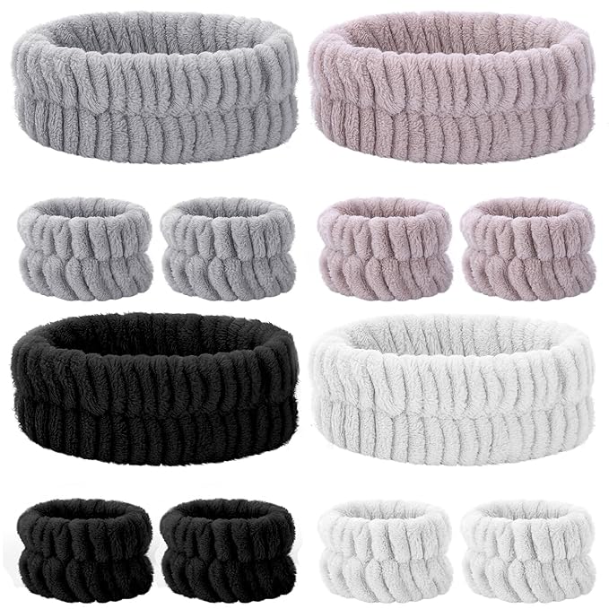 obeoby Spa Headband for Washing Face, 12 Pcs Makeup Headband and Wristband Set for Skincare Makeup Bath Stocking Stuffers for Women Girls