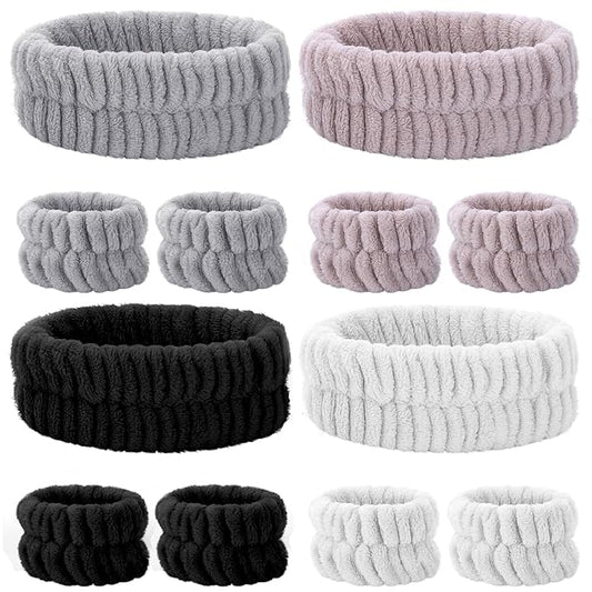obeoby Spa Headband for Washing Face, 12 Pcs Makeup Headband and Wristband Set for Skincare Makeup Bath Stocking Stuffers for Women Girls