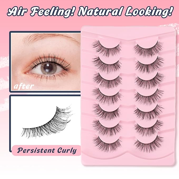 Natural Lashes Fake Eyelashes Pack C Curl Strip Lashes 13MM False Eyelashes Natural Looking 3D Volume Lash thin Band Eyelash Pack 7 Pair Siligli