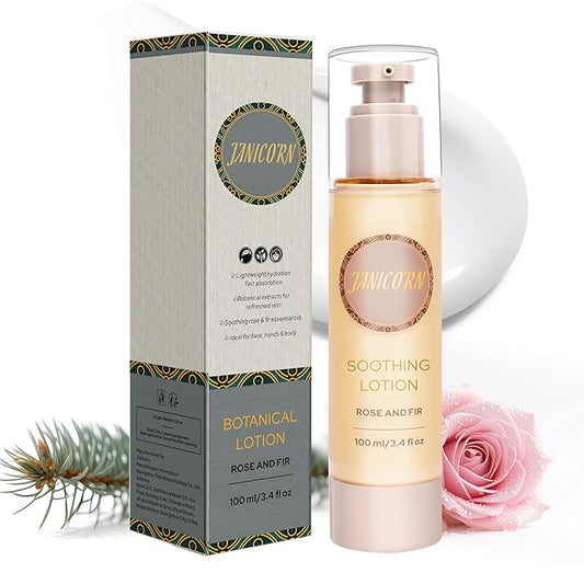 Rose & Fir Aromatherapy Lotion – Lightweight Botanical Moisturizer for Body & Massage, Gentle Warming Care with Forest Rose Aroma for Relaxed Self-Care, 3.4 fl oz / 100 ml