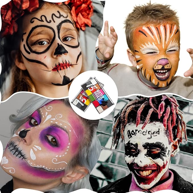 Face Paint Kit, Painting Palette with Brushes Body Paint Face Makeup Safe and Easy to Clean for Halloween Carnivals Cosplay Party Stage Performances (15 Colors+12 Brushes+6 Stickers)