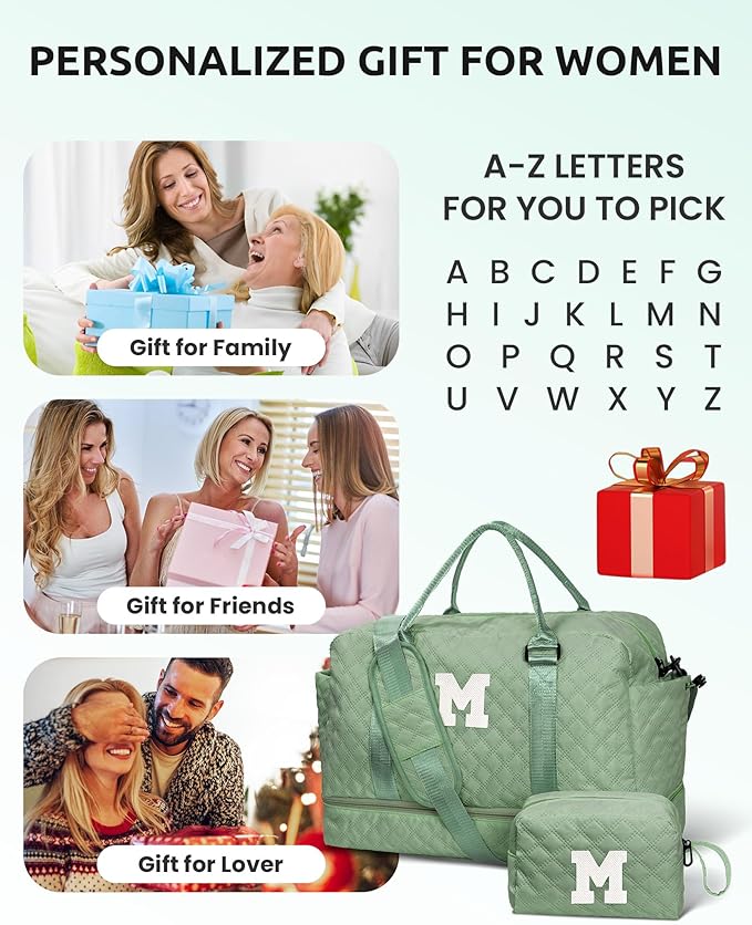 Monogrammed Gifts for Women-Initial Travel Bag with Shoe Compartment, Personalized Weekender Bag, Monogram Overnight Bag for Women, Girl Duffel Bag with Makeup Bag (Letter Y)
