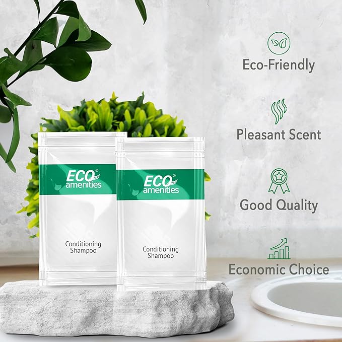 ECO Sachet Individually Wrapped Toiletries, Travel Size Bulk Shampoo and Conditioner 2in1 10ml (100 pk) Mini Hotel Toiletries Conditioning Shampoo 2in1 | Travel size Toiletries