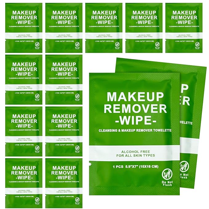 20 Count Makeup Remover Wipes Bulk Individually Wrapped, Travel Towelette Makeup Remover Individual Gentle Cleansing for Face Mascara Lipstick Remove Makeup