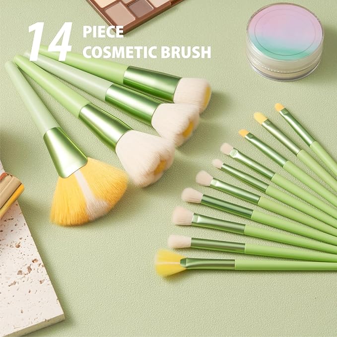 Cute Makeup Brushes for Girls, 14pcs Eye Detail Brush Set Premium Synthetic Super Soft Foundation Face Eyeshadow Lip Fan Brush Set for Teens Girls Women