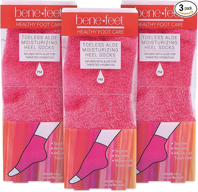Benefeet Toeless Aloe Moisturizing Heel Socks 3 Pack - Effective Overnight Foot Rejuvenation, Targeted Hydration to Soften Dry Skin, Infused w/Coconut Oil, Aloe + Jojoba Seed Oil, 1 Pair (3 Pack)