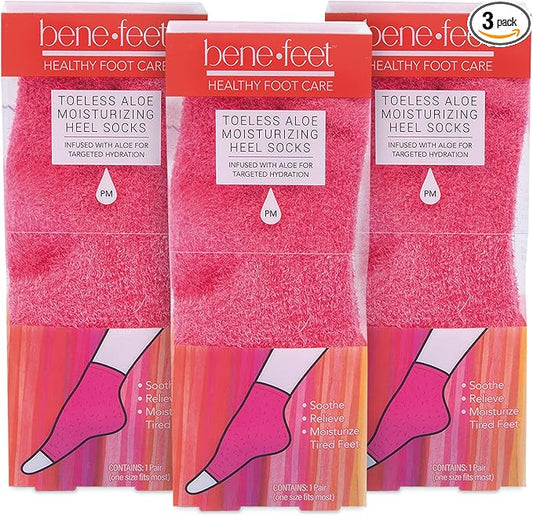 Benefeet Toeless Aloe Moisturizing Heel Socks 3 Pack - Effective Overnight Foot Rejuvenation, Targeted Hydration to Soften Dry Skin, Infused w/Coconut Oil, Aloe + Jojoba Seed Oil, 1 Pair (3 Pack)