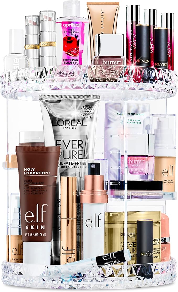 Sorbus 360 Rotating Makeup Organizer - Spinning cosmetics organizer, Adjustable Shelves for Make Up, Perfume & Toiletries - Acrylic Makeup Organizer for Vanity, Bathroom, Bedroom, Closet [Clear]