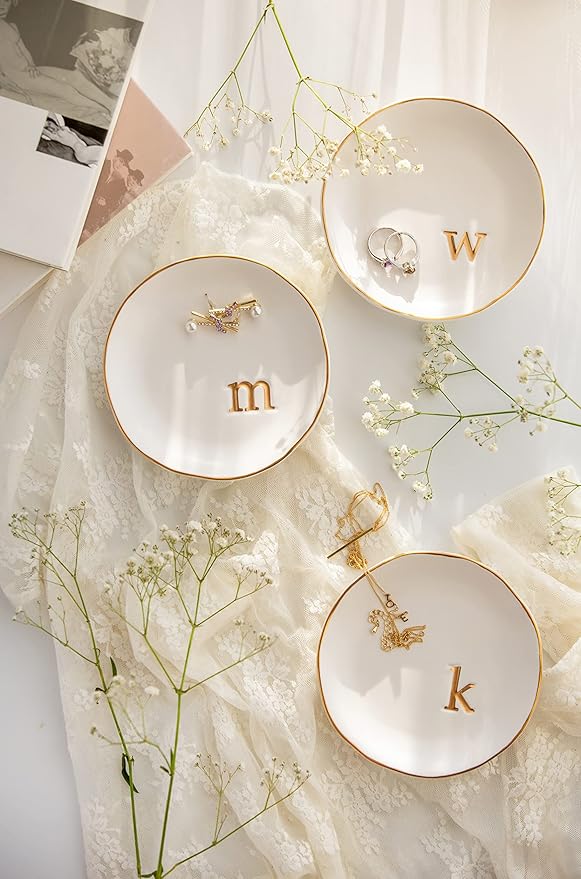 COLLECTIVE HOME - Ceramic Jewelry Tray, Decorative Trinket Dish for Rings Earrings Necklaces Bracelet Watch Keys, Birthday Mother's Day Christmas Gift for Women, 4.75", White Surface (E)