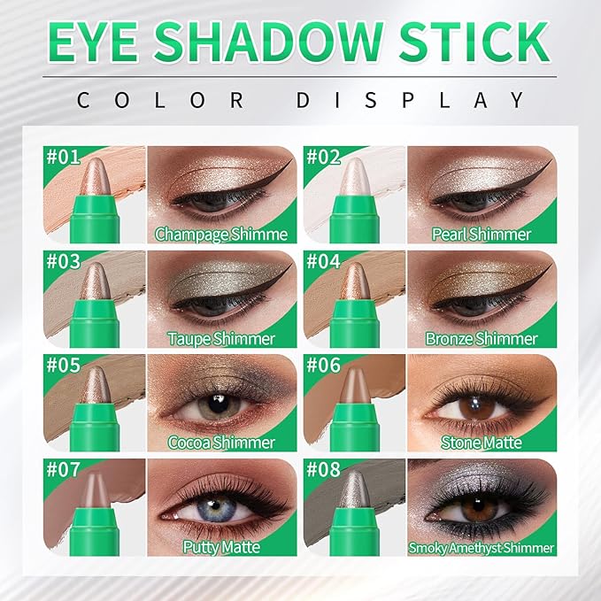 AWCCXMYM 8PCS Cream Eyeshadow Stick Set Smooth Brightener Shimmer Eye Shadow Sticks Long-Lasting Eyeshadow Pencil for Daily & Party Christmas Eye Makeup