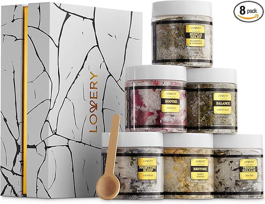 Gifts for Women Who Have Everything, Epsom Bath Salts Gift Basket Set, Relaxing Self Care Salt W/Essential Oil, Christmas Gifts for Mom, Lavender, Eucalyptus, Lemon, Coconut, Tea Tree, Honey Almond