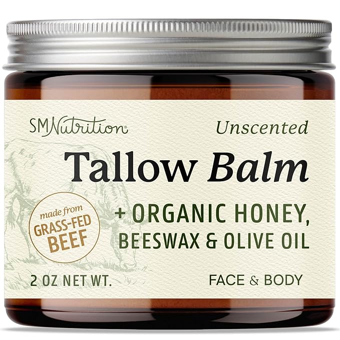 Beef Tallow Honey Balm | Face & Body | With Organic Honey, Beeswax & Olive Oil | Face Moisturizer & Body Balm | Grass Fed Beef Tallow for Skin Support | Paraben, BPA & Cruelty-Free | Unscented, 2 oz
