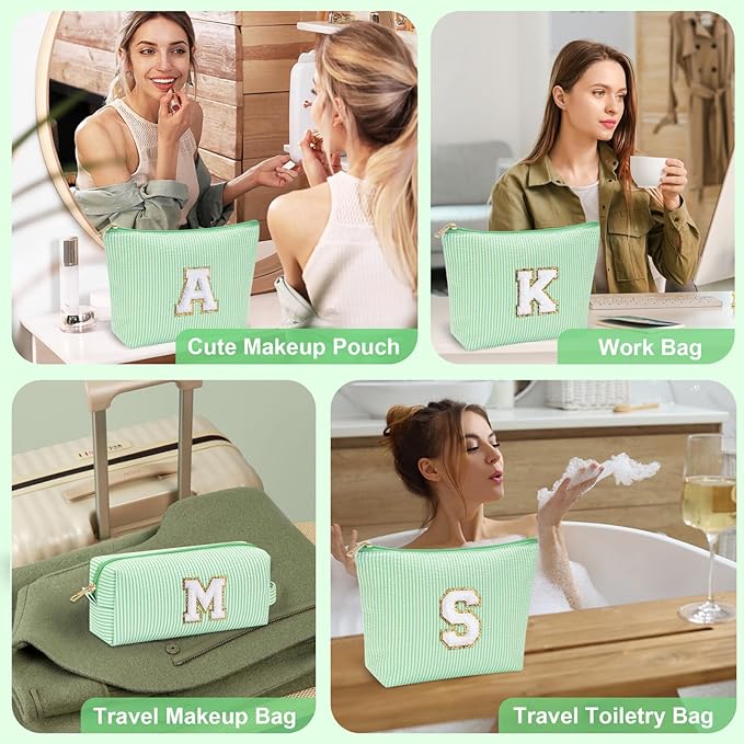 YOOLIFE Initial Makeup Bag for Women - Monogram Cute Makeup Bags Cosmetic Toiletry Pouch Make Up Case for Women Her Best Friend Friendship Sister Teacher, Personalized Birthday Gifts for Women E