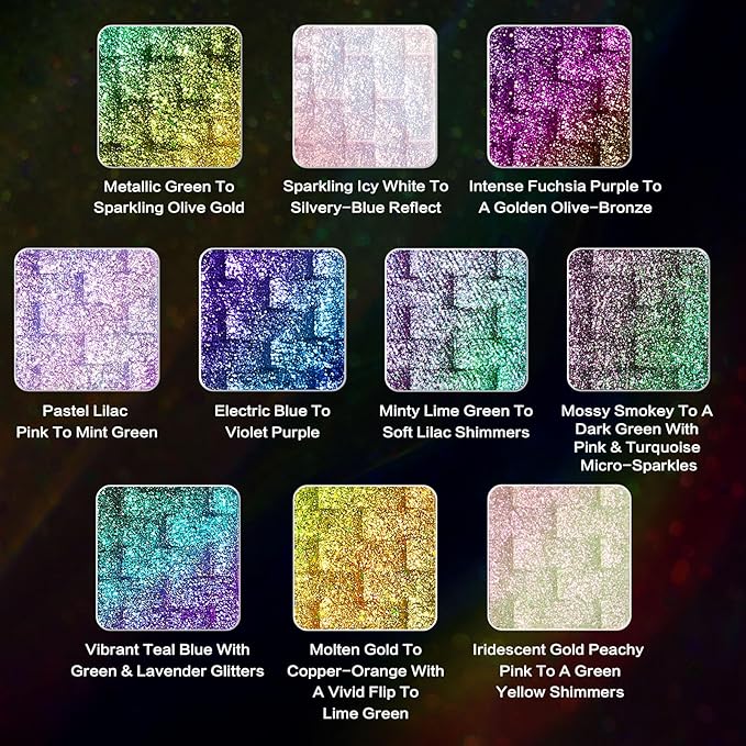 UCANBE Chameleon Multichrome Eyeshadow Palette, 10 Colors Shifting Chromatic Light-Reflecting Metallic Eye Shadow, Multi-Use Blendable Holographic Glitter Shimmer Eye Makeup Pallet (Solar Python)