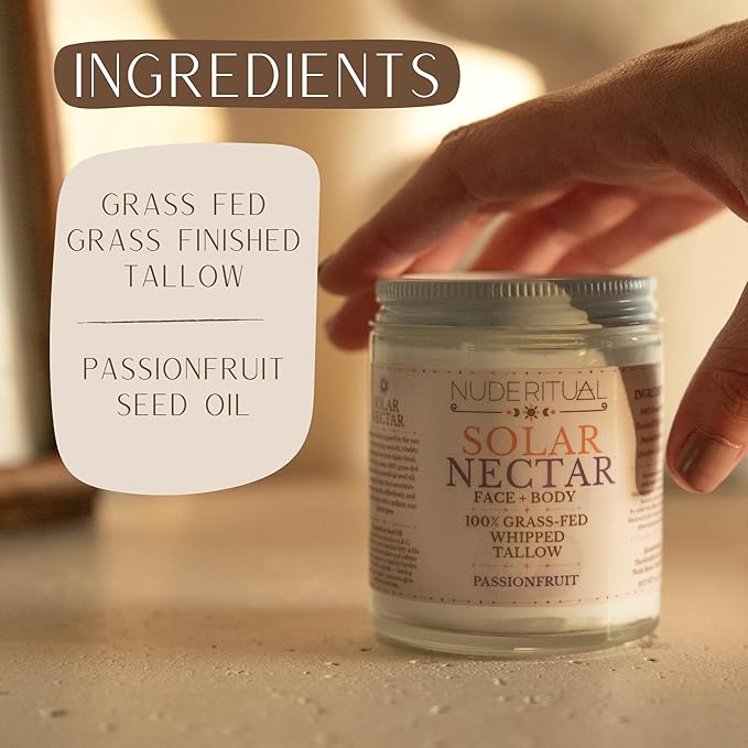 100% Grass-Fed Whipped Tallow Balm for Skin Care – Face + Body – Natural Moisturizer Lotion, 4 oz (Solar Nectar)