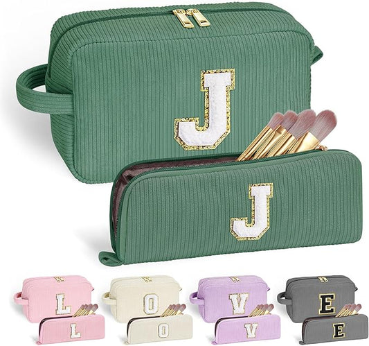YOOLIFE Initial Travel Makeup Bag Cosmetic Bag - Teen Girl Gifts Trendy Stuff Friend Birthday Gifts for Women Teen Girl Kids
