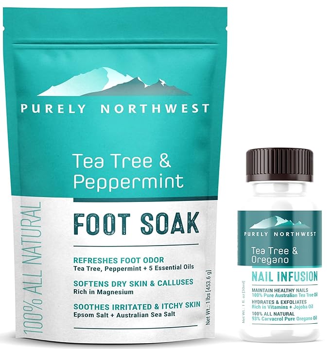 Purely Northwest-Tea Tree Oil Foot Soak & Nail Repair Oil Set- For Damaged Nails, Athletes Foot, Smelly Feet and Foot Callus - Made in the USA