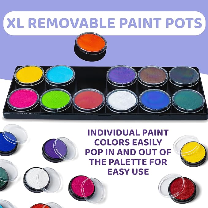 Blue Squid PRO Professional Face Painting Kit - 12 Color Palette with 2 Brushes, Face & Body Paint Kits for Adults & Kids - Safe & Washable SFX Makeup for Parties & Halloween Makeup