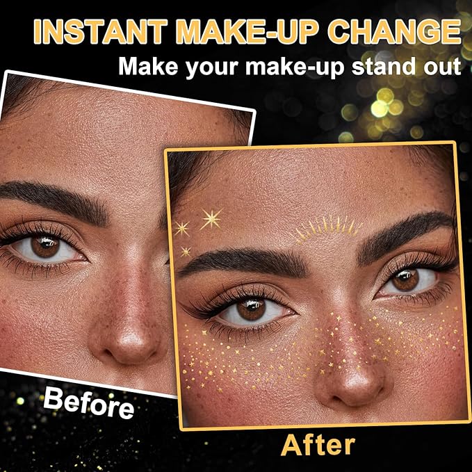 20 Pcs Gold Face Makeup Patches, Glitter Freckles Face Tattoo for Teenagers & Young Women, Sparkle Freckles Makeup Patches, Waterproof Face Glitter Freckles for for Christmas(Gold)