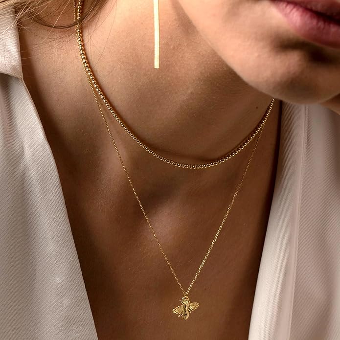 Dainty Gold Heart Necklace for Women - 14K Gold/Silver Plated Cute Heart Handmade Disc Circle Bee Choker Adjustable Necklace for Women Trendy Jewelry