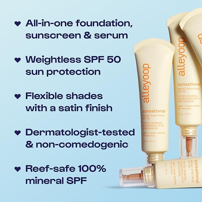 Alleyoop Sunsational Tinted Moisturizer SPF 50 for Face Broad Spectrum – 100% Mineral Face Sunscreen with Jojoba, Hydrating & Soothing Tinted Sunscreen, Vegan & Cruelty-Free (Solar)