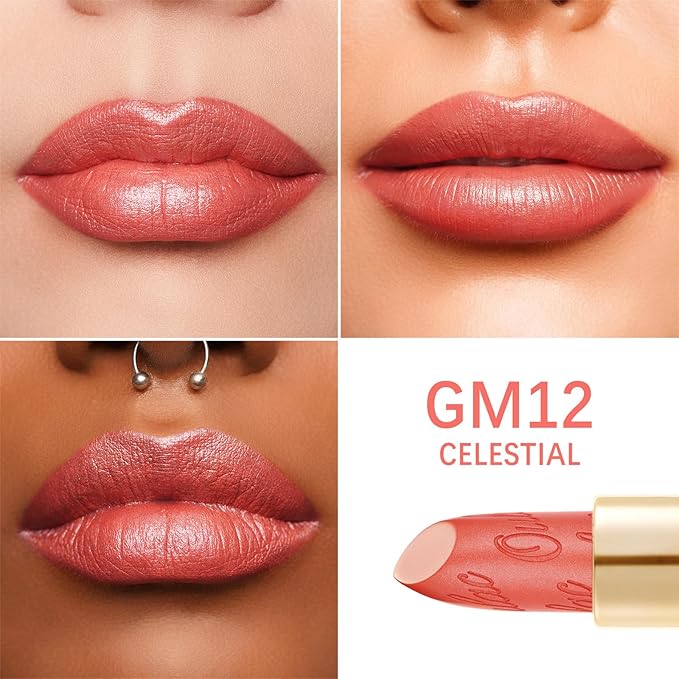 Oulac Coral Matte Lipstick with Glow Metallic Finish - Vegan Lipstick for Women, Creamy Texture, Hydrating Clean Beauty Formula, High-End Magnetic Hook Design, GM12 Celestial