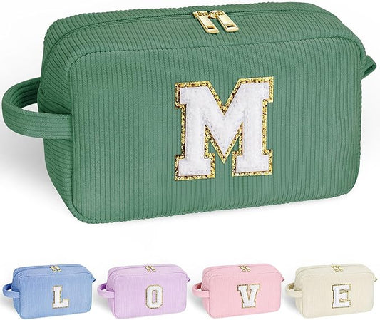YOOLIFE Initial Makeup Bag - Travel Cosmetic Bag for Women & Teen Girls - Personalized Gifts for Best Friend, Sister or Herself