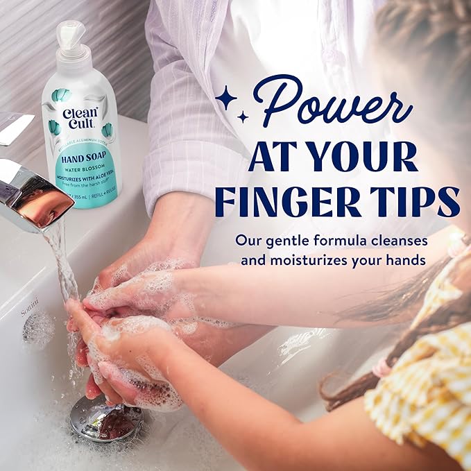 Cleancult Liquid Hand Soap Refill - Water Blossom - Moisturizes Dry & Sensitive Skin - Made with Aloe Vera & Essential Oils - Eco Friendly - Paper-Based Packaging - 32 oz/2 Pack