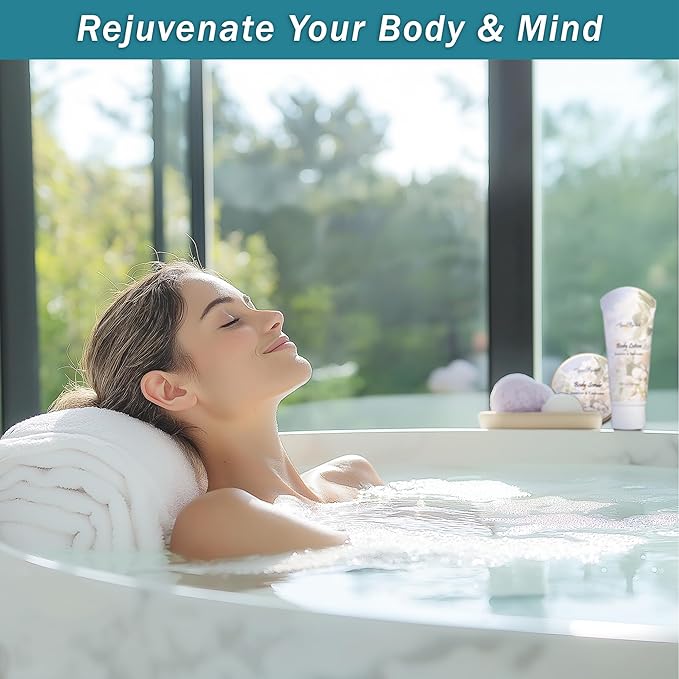 Bath Spa Gift Sets - Luxury Basket With Jasmine & Lavender - Spa Kit Includes Wash, Bubble Bath, Lotion, Bath Salts, Body Scrub, Body Spray, Shower Puff, Bathbombs, Soap and Towel