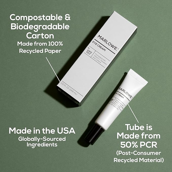 MARLOWE. No. 127 Mens Eye Cream with Vitamin C, Caffeine and Moisturizing Squalane for Puffiness, Wrinkles & Dark Circles, Targeted Under Eye Skin Care, 0.5 FL Oz