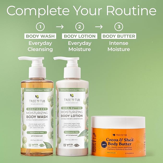 Tree to Tub Unscented Shea Butter Body Lotion for Dry Skin - Fragrance Free Lotion,Vegan Body Moisturizer, Good for Sensitive Skin for both Women & Men