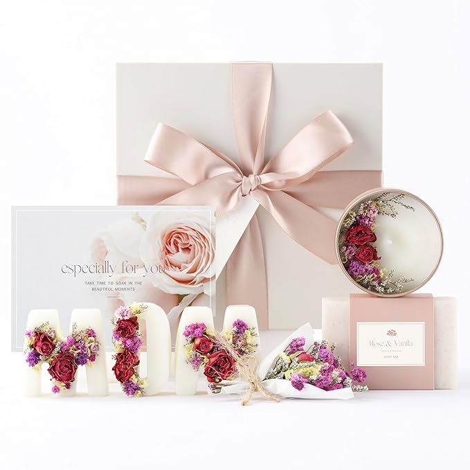 Gift Basket for Mom – Birthday Box & Spa Set – Relaxing Mom Gift Box with Candle, Soap & Wax Melts – Perfect Birthday or Holiday Present