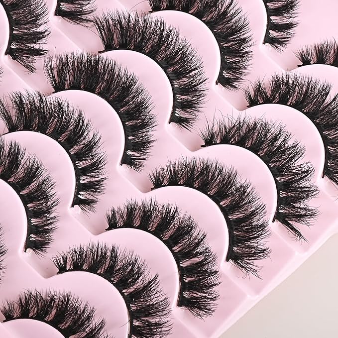 FARRED Wispy Mink Lashes Fluffy False Eyelashes 14 Pairs Fake Eyelashes Natural Look Short Natural Lashes Cat Eye Lash Wispy Volume Eyelash Faux Mink Strip Lashes Pack for Daily Makeup (F19 | 6-13 mm)