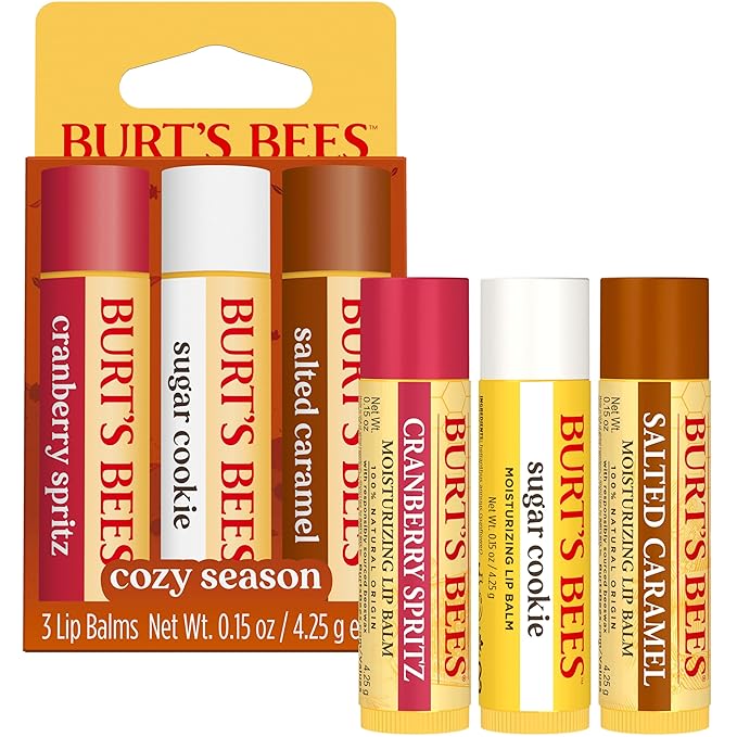 Burt's Bees Stocking Stuffers, Cozy Season Lip Balm Set for Christmas Gifts, With Responsibily Sourced Beeswax, Natural Origin Lip Care, 3 Tubes, 0.15 oz.