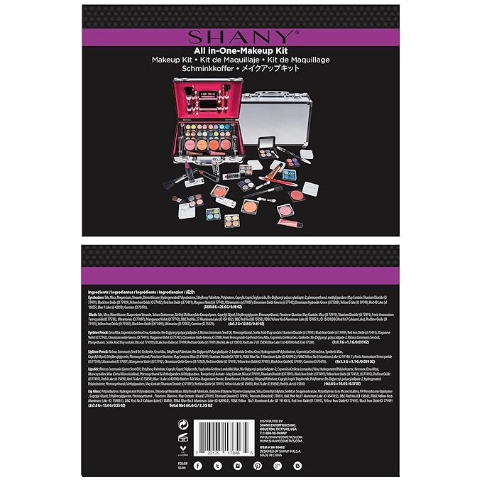 SHANY Carry All Make up Train Case with Pro Makeup Set, Beauty Brushes, Lipsticks, Eye Shadows, Blushes, Powders, and more - Reusable Cosmetics Storage Organizer - Premium Gift Packaging - Silver