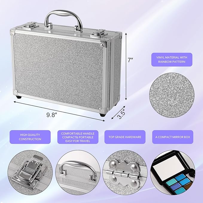 Makeup Kit for Teenager & Women Full Kit, All- In- One Makeup Set With The Cosmetic Train Case, Professional Makeup Kit, Makeup Gift Set for Women Girls(silver)