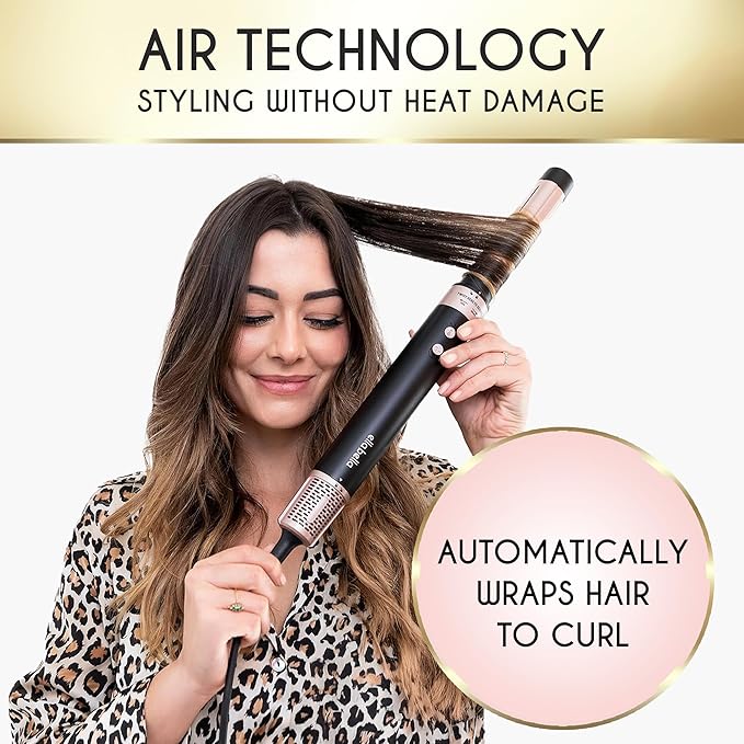 ELLA BELLA® 6 in 1 Professional Hot Air Styler Dual Voltage • Powerful Hair Dryer & Straightener Set • Styling Without Heat Damage • Fast Drying Curling Volumizing Straightening • with Travel Case