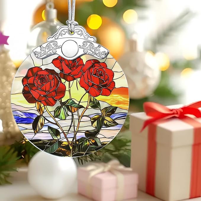 Christmas Ornaments: Stained Glass-Style June Birth Flower Ornament – Christmas Tree Decorations, Holiday Party Gifts, Mother's Day & Birthday Gifts for Women, Mom & Grandma | Birth Flower Gift