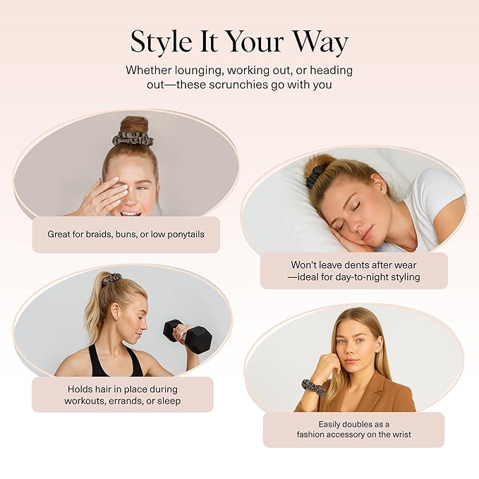 Kitsch Ultra-Petite Satin Scrunchies for Women - Softer Than Silk Scrunchies | Hair Ties No Damage for Frizz-Free Sleep | Perfect for Day or Night | Ideal Gifts for Women - Eucalyptus, 6 pcs