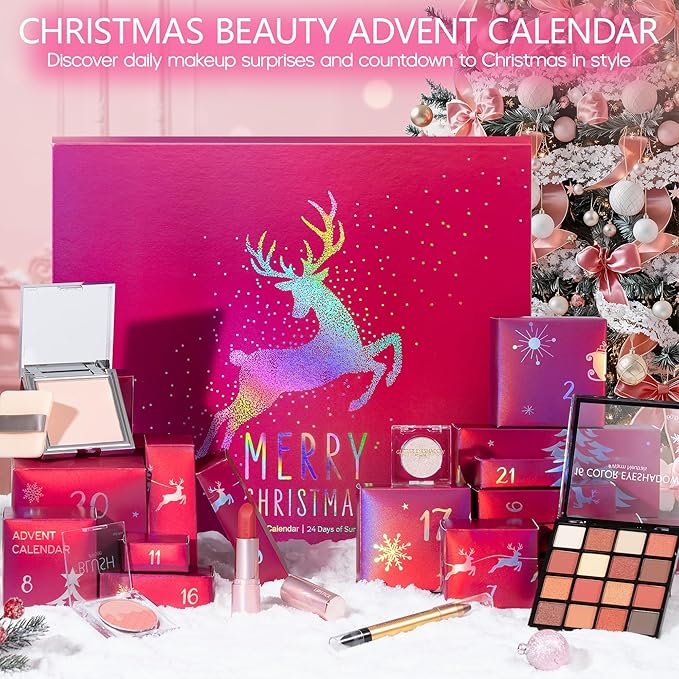 Makeup Beauty Advent Calendar 2025, 24 Days Christmas Countdown Calendar for Adults Women & Teen Girls - Cosmetic Advent Full Face Make Up Calendar Kit Xmas Gift Set for Wife Mom Friend Girlfriends