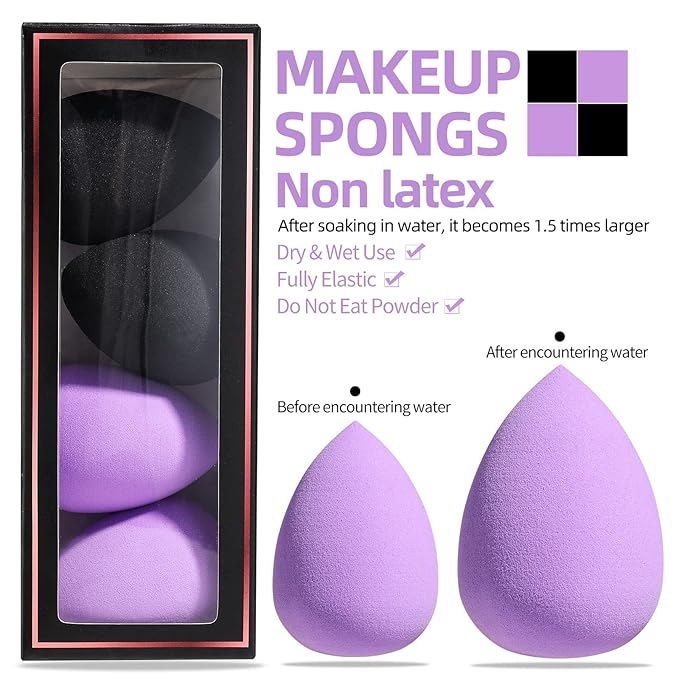 BS-MALL Makeup Brushes Premium Synthetic Foundation Powder Concealers Eye Shadows Makeup 18 Pcs Brush Set with 4 Pcs Makeup sponge Set