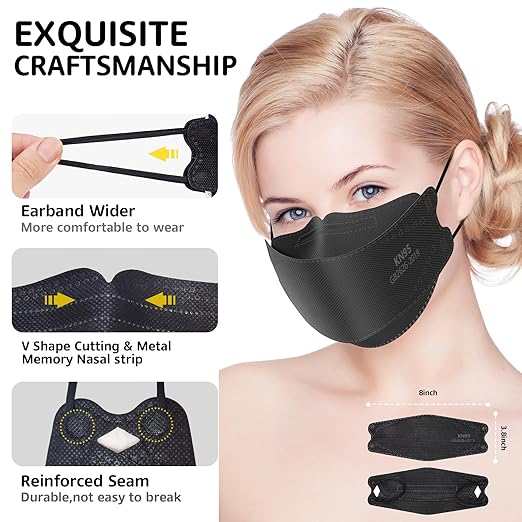 HIWUP KN95 Face Masks 50 Pack, Breathable Comfortable and Disposable KN95 Mask, Black