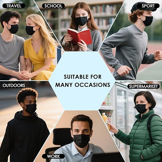 NNPCBT Black Disposable Face Masks 125 Pack,3-Ply Breathable Mask For Adults,Great For Outdoors,Home, Office, School