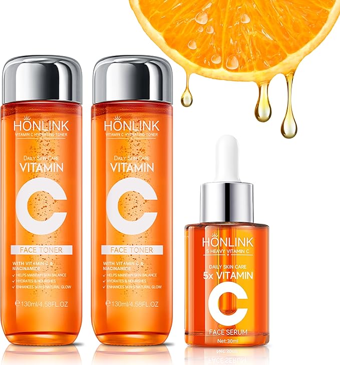 Vitamin C Skincare Kit - 2x Toners & 1x Serum with Niacinamide + Hyaluronic Acid | Hydration Prep,Skin Texture Support | Viral Trio Set , Unique Gift for Women