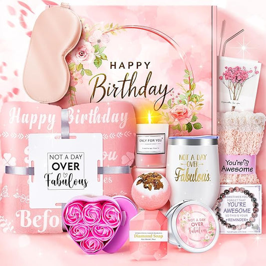 15PCS Birthday Gifts for Women-Pink Self Care Package Get Well Soon Gifts, Relaxing Spa Gift Female Friendship Thinking of You Care Package for Mom Her Wife Girlfriend Friend Sister