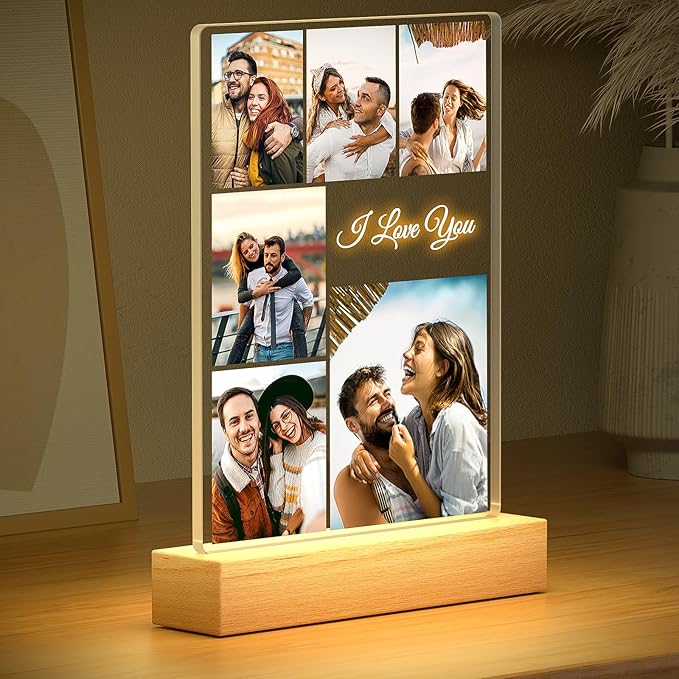 Personalized Anniversary Couple Gifts for Him & Her, Custom Picture Frames with Photo, Personalized Photo Frame with Night Light, Personalized Christmas Birthday Gifts for Women & Men